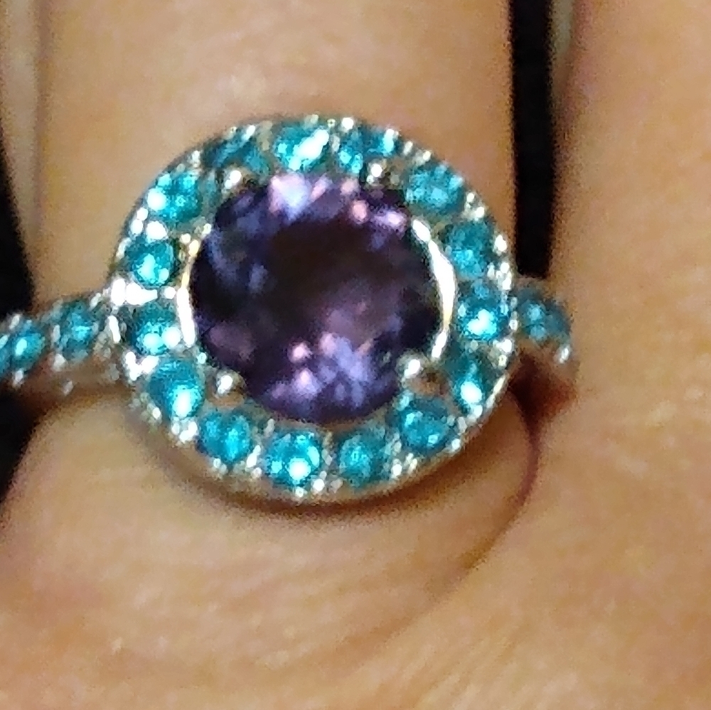 🎉Silver Amethyst and Aquamarine CZ Ring